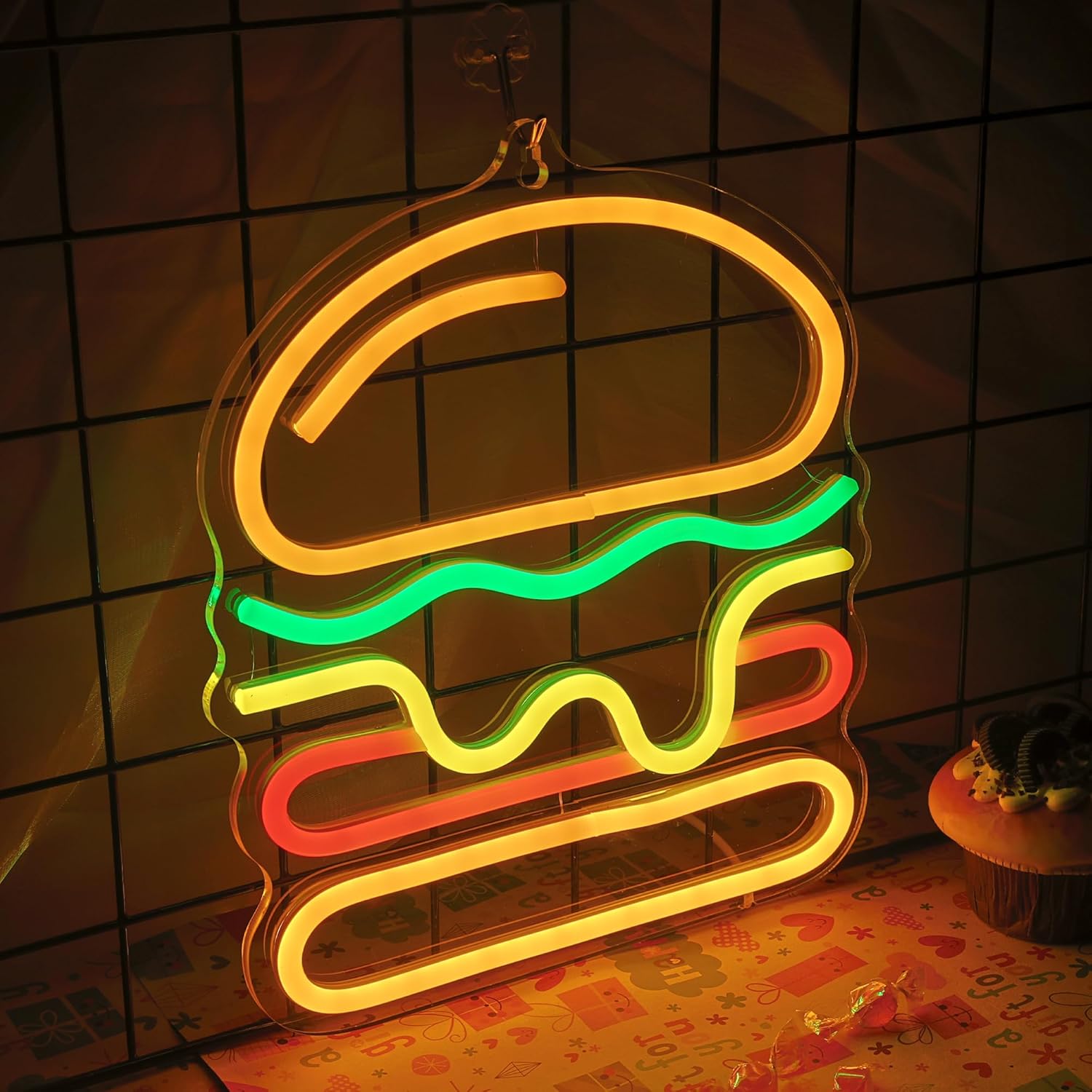Burger Neon Sign with Layered  - Commercial Kitchen Light recension och pris