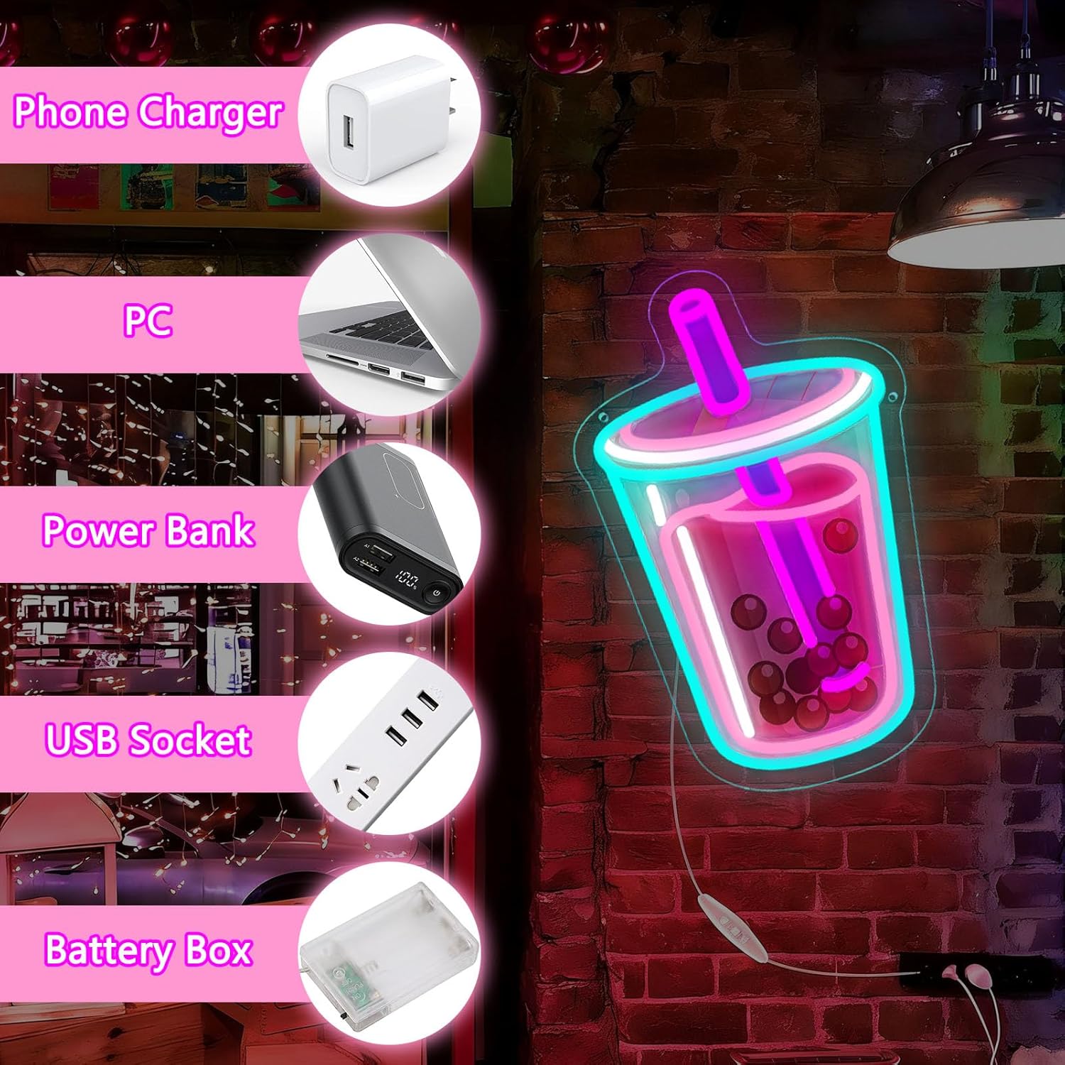 Bubble Tea Neon Sign USB Power - Commercial Kitchen Light recension och pris